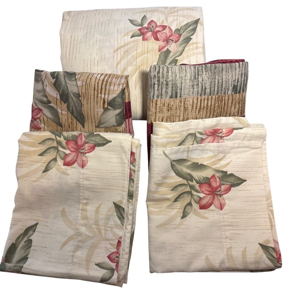Dan River Double Flat Sheet 2 Pillowcases 2 Shams Floral Palm Pink Green Beige